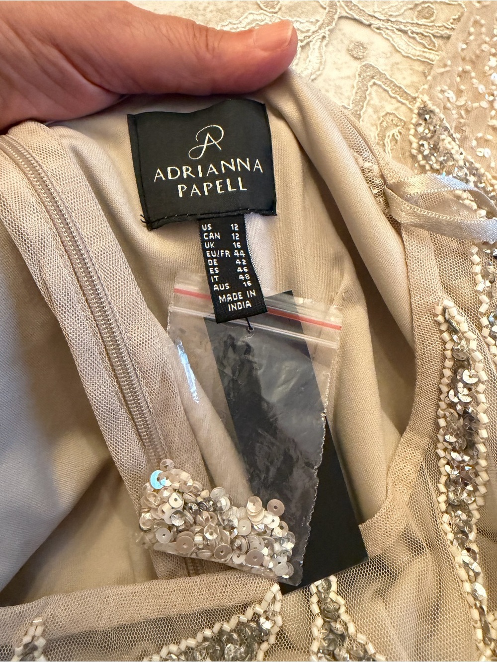 Adrianna Papell Beaded Maxi Gown NWT Size 12 Champagne Silver Formal Dress - Picture 16 of 17